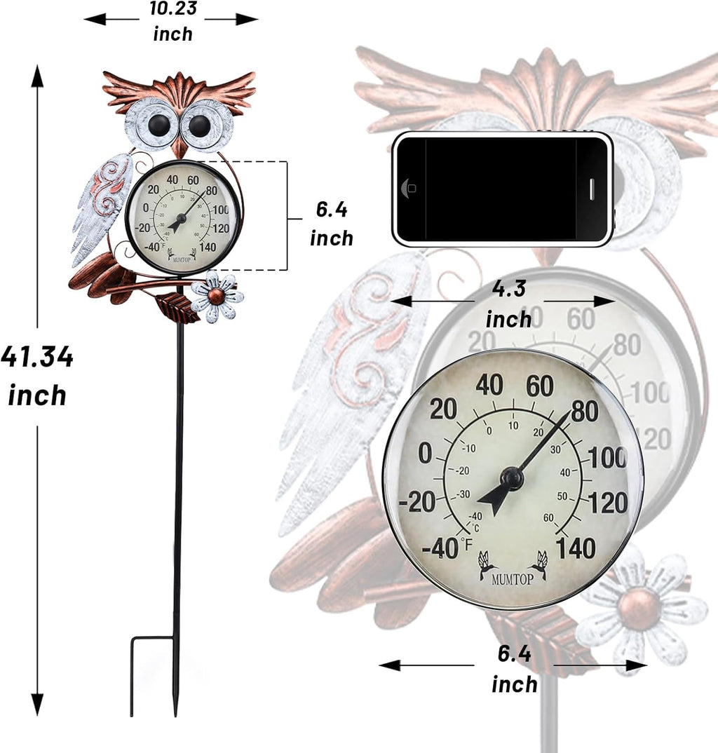 Outdoor Thermometer, Owl Outside Decor for Patio, Yard and Garden | No Battery Needed Waterproof Indoor and Outdoor