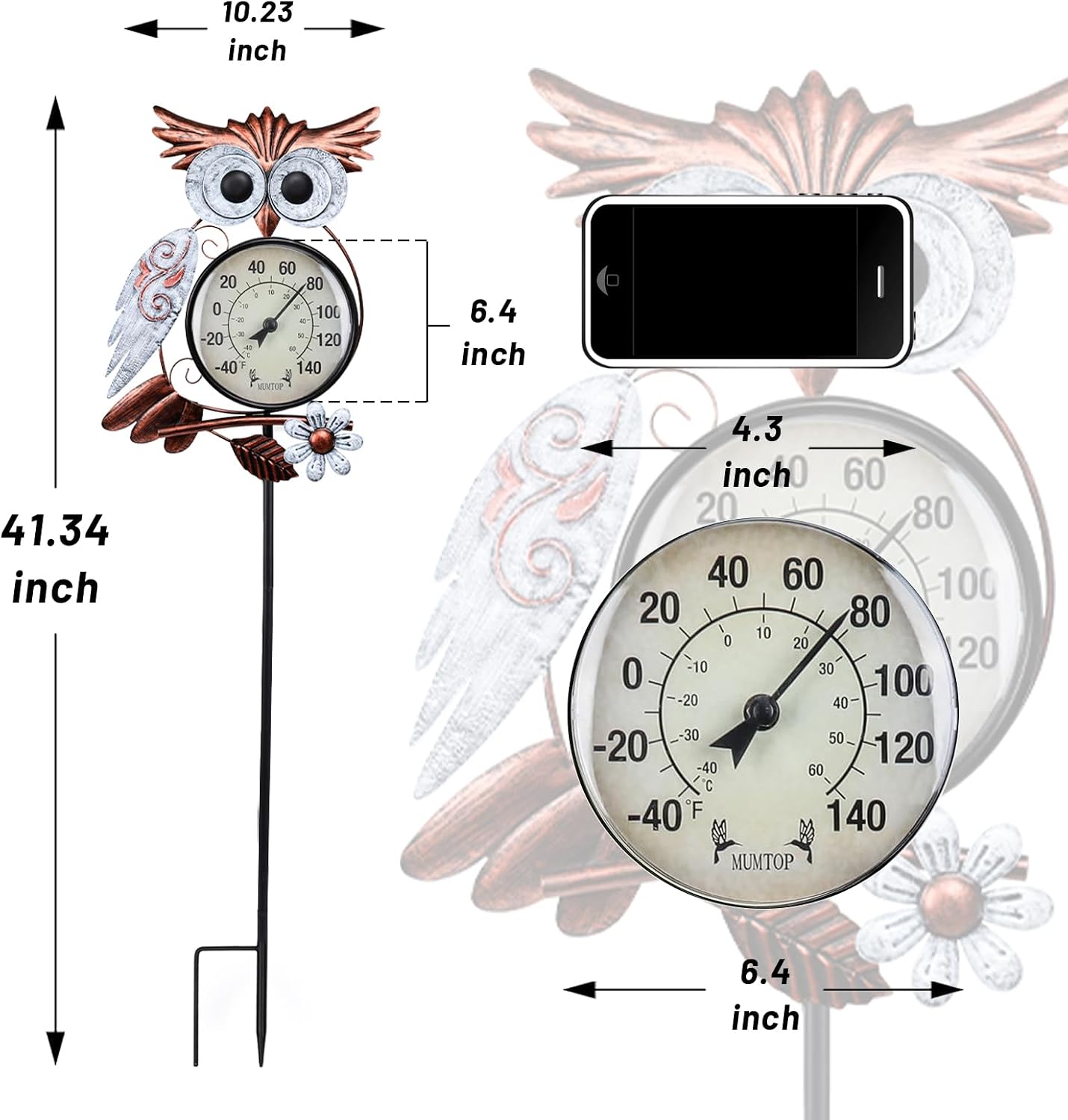 Outdoor Thermometer, Owl Outside Decor for Patio, Yard and Garden | No Battery Needed Waterproof Indoor and Outdoor