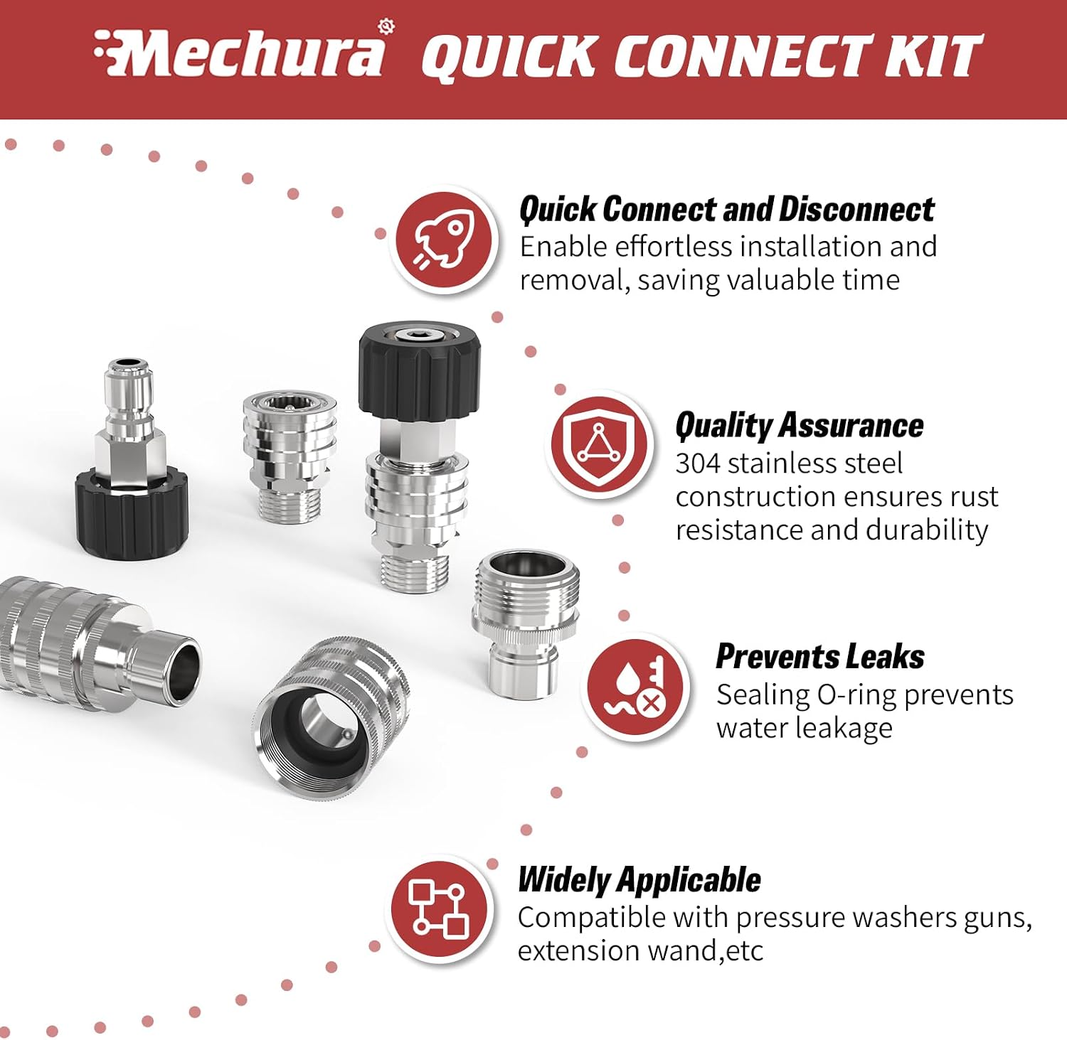 3/8" Pressure Washer Quick Connect Kit, M22-14mm Swivel Fitting | 3/8" Adapter Set, Stainless Steel 3/4" to M22 to 3/8"
