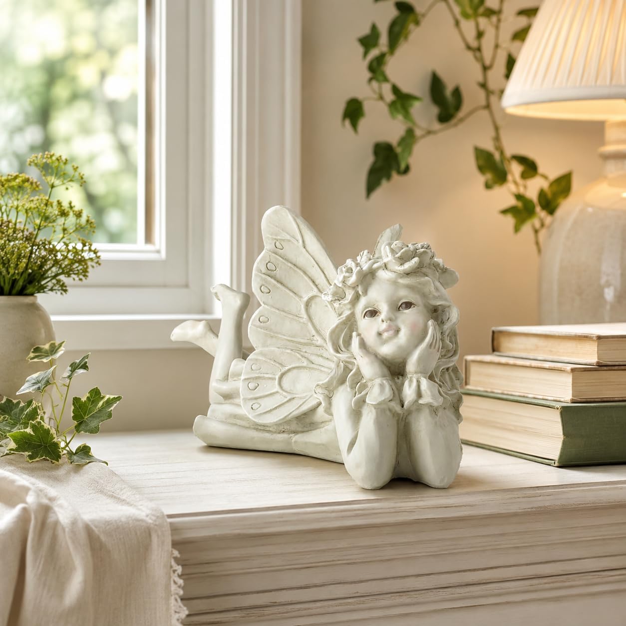 Laying Angel Garden Statue, Resin Fairy Figurine Outdoor Yard Decor | Whimsical Accent For Flower Beds, Patios, Shelves