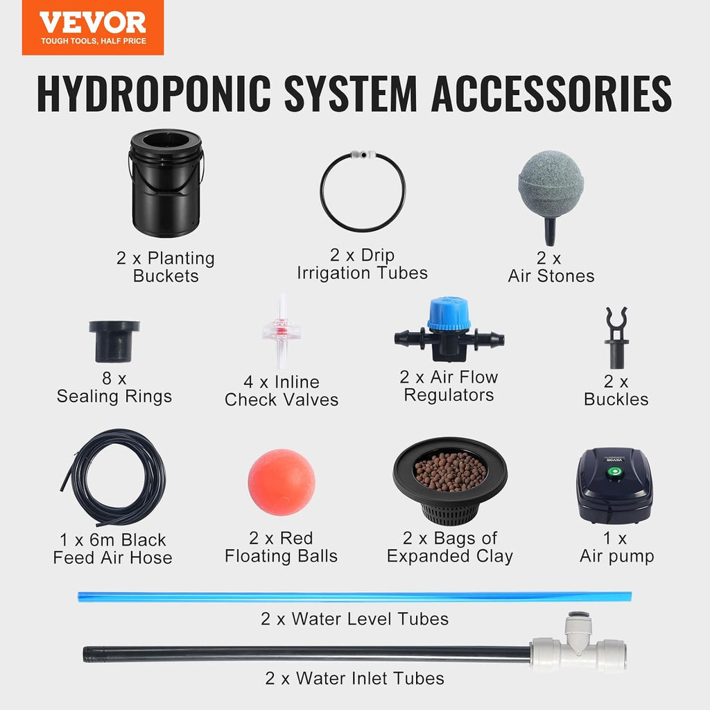 VEVOR DWC Hydroponics Grow System, Hydroponic Growing System with Top Drip Kit, Deep Water Culture 5-Gallon 2 Buckets
