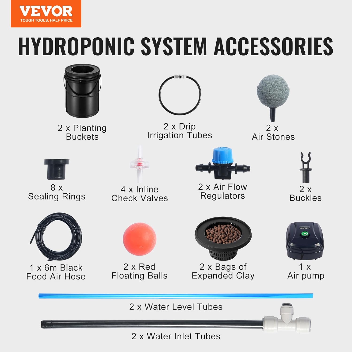 VEVOR DWC Hydroponics Grow System, Hydroponic Growing System with Top Drip Kit, Deep Water Culture 5-Gallon 2 Buckets