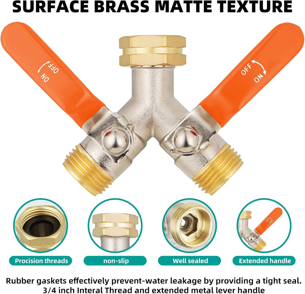 2 Way Hose Splitter, Brass High Flow Garden Hose Splitter Heavy Duty, Hose Connector, Water Spigot Splitter, Full Flow