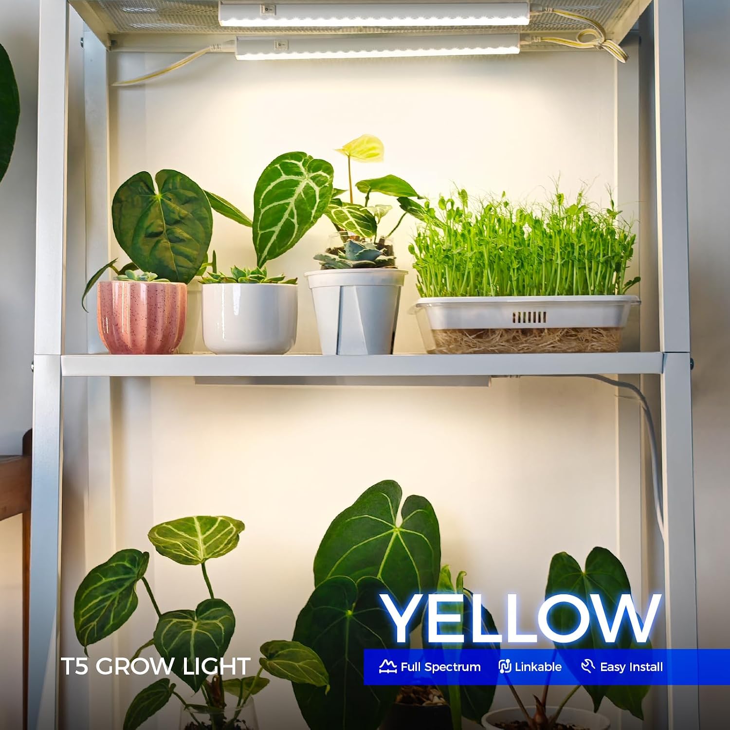 Barrina Grow Lights for Indoor Plant, Full Spectrum, T5 1FT Yellow, 4 Packs | White Cover Plant Growing Lamp, LED Grow