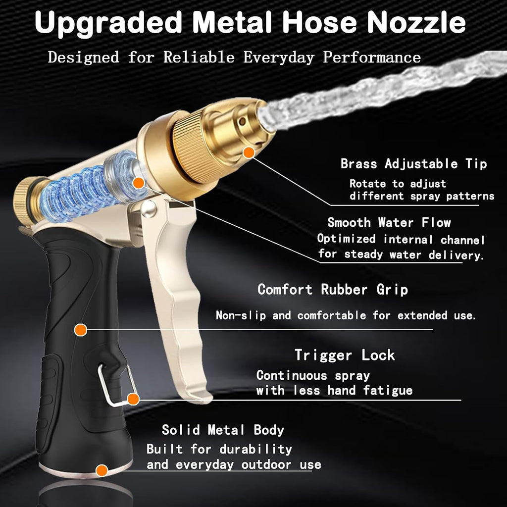 High Pressure Garden Hose Nozzle, Heavy Duty Metal Sprayer | Upgraded Water Hose Nozzle with Non-Slip Grip, Adjustable