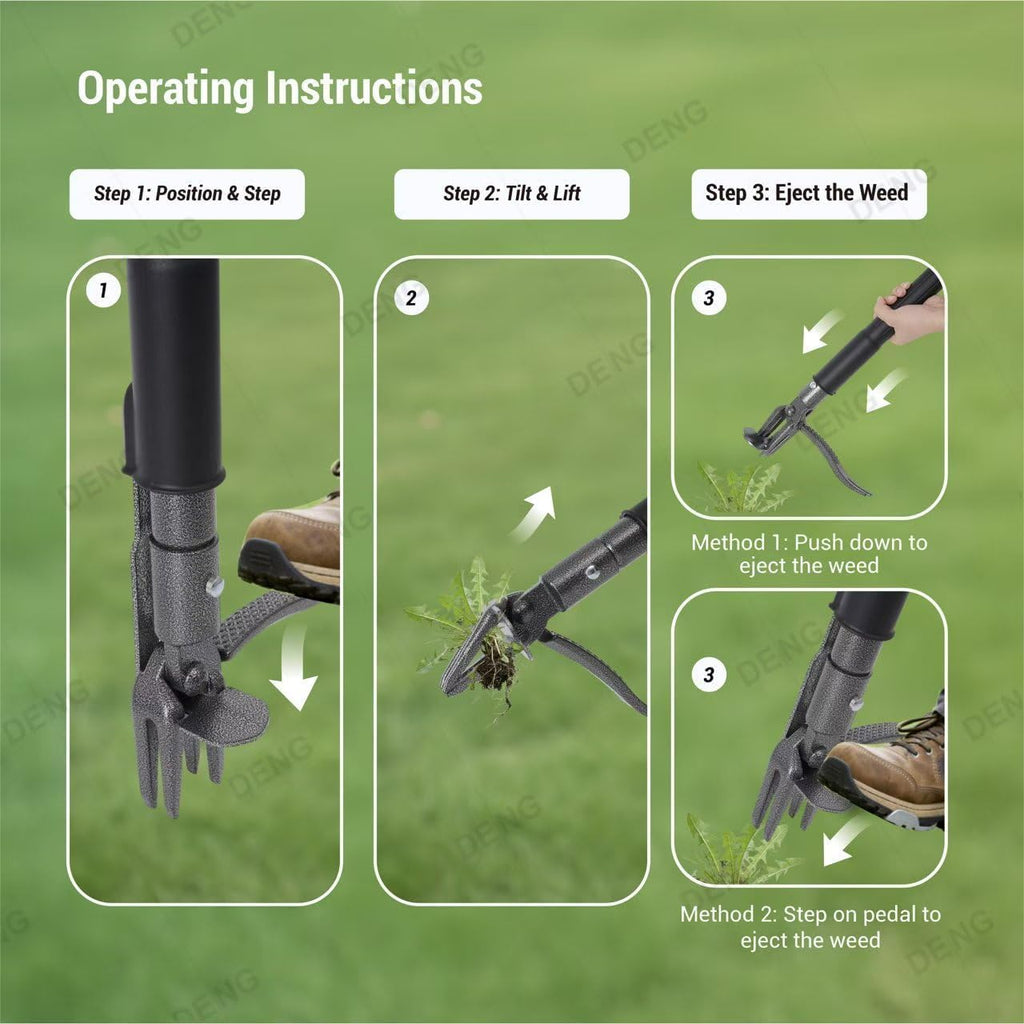 Stand Up Weed Puller with Kick-Out Weed Ejector, No-Bending Long Handle Manual Weed Remover for Lawn & Garden, Foot