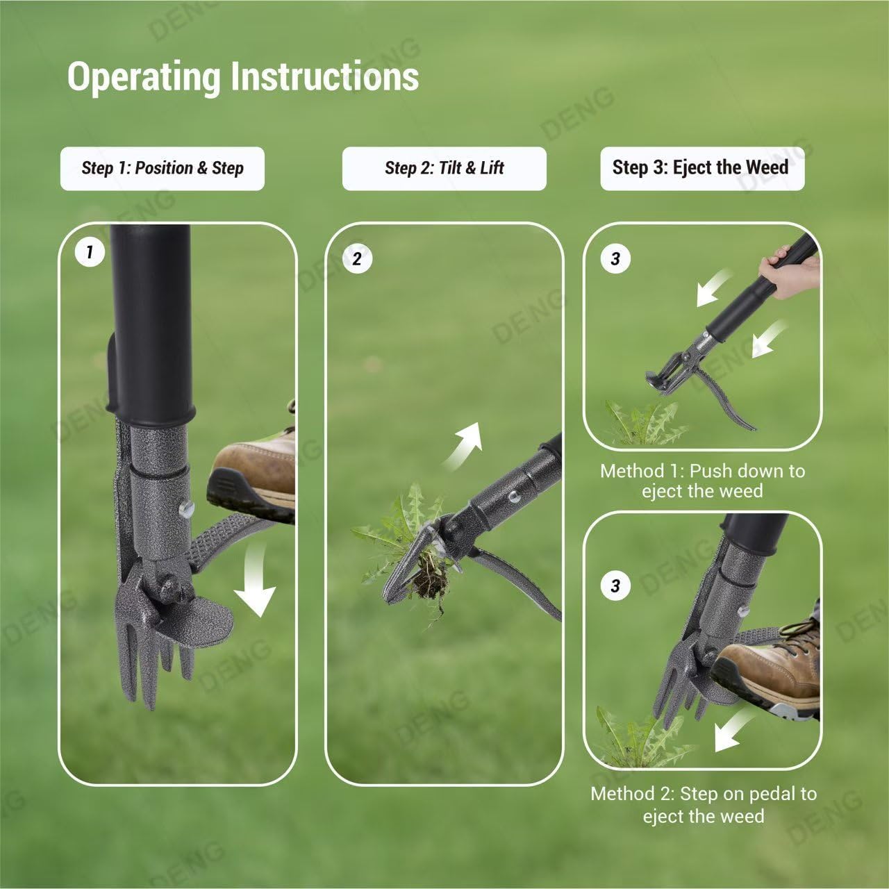 Stand Up Weed Puller with Kick-Out Weed Ejector, No-Bending Long Handle Manual Weed Remover for Lawn & Garden, Foot