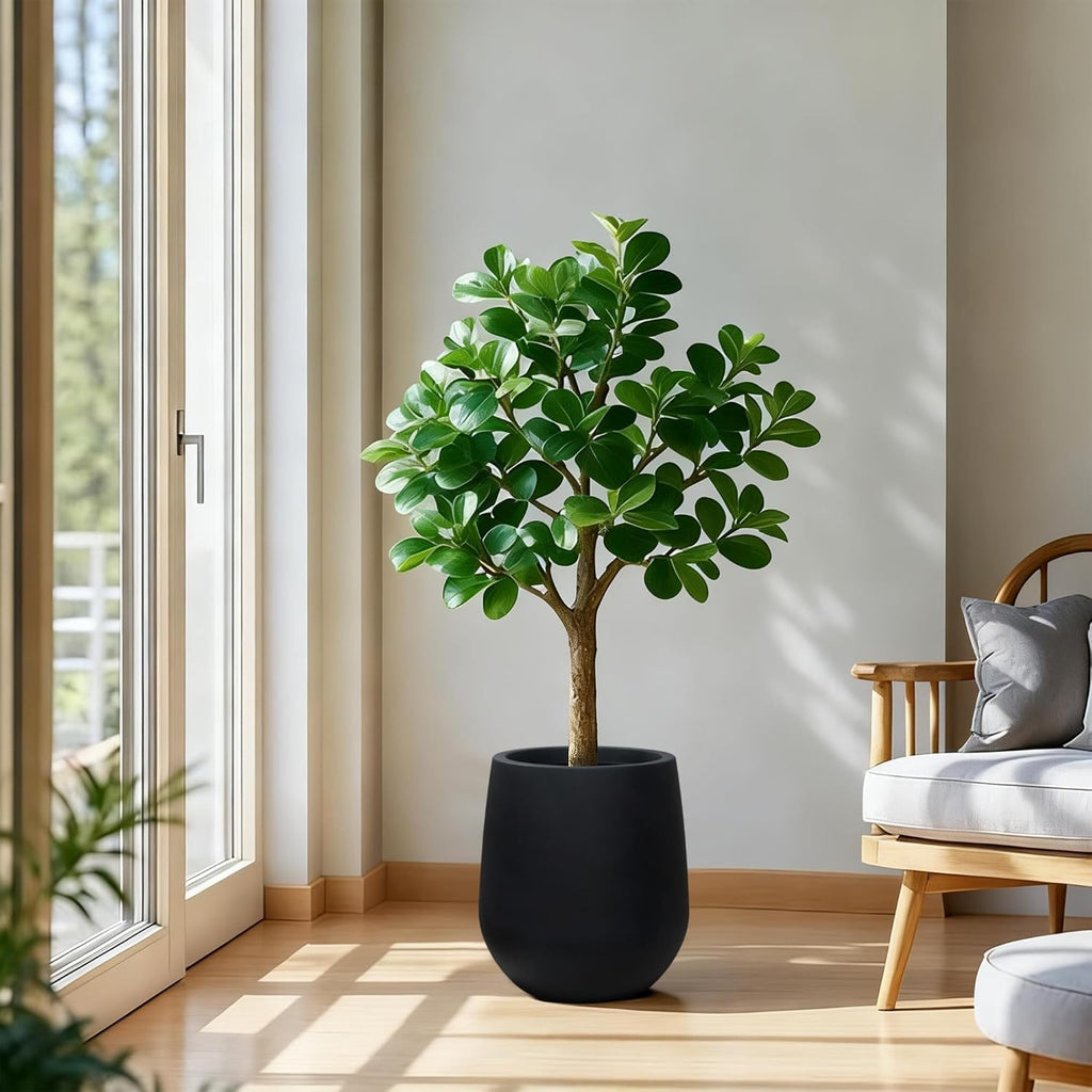 11.8" H Plastic Matte textured Black Planters with Drainage Holes and Plug | Indoor/Outdoor Use, UV/Weatherproof