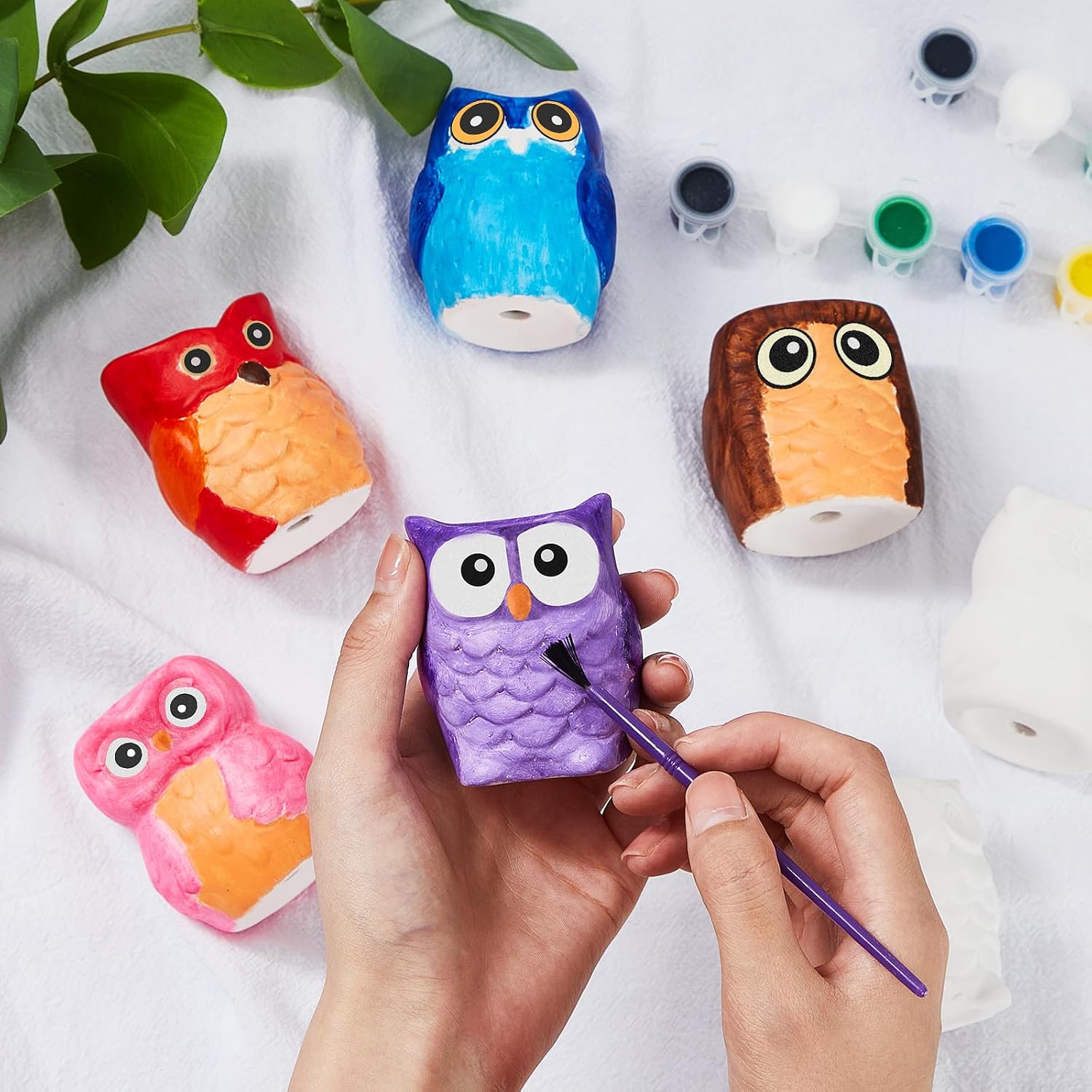 12 Set Paint Your Own Ceramic Planters Mini Owl Ceramic to Paint Succulent Pots 3 Inch Bisque Ceramics Unpainted with