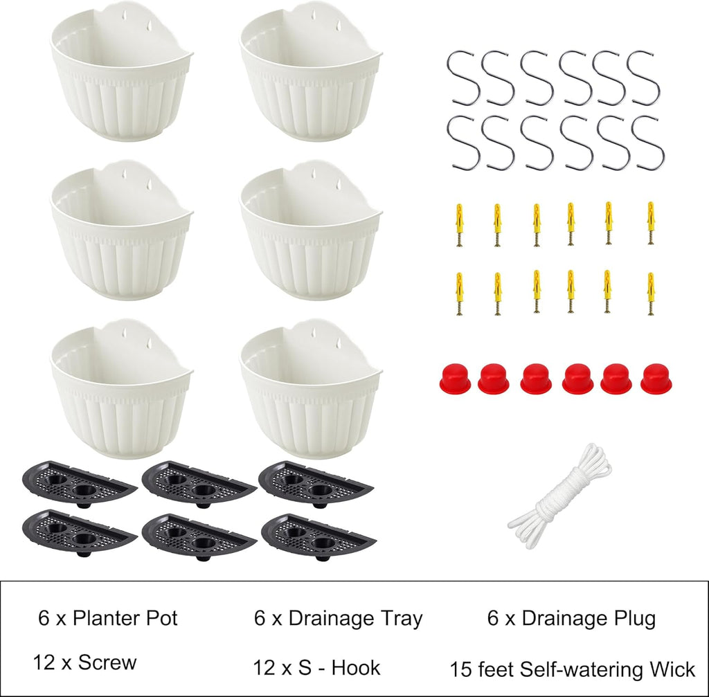ORIMERC 6 Pcs Plastic Large Wall Plant Pots Vertical Garden Living Wall Mounted Window Hanging Basket Fence Planters