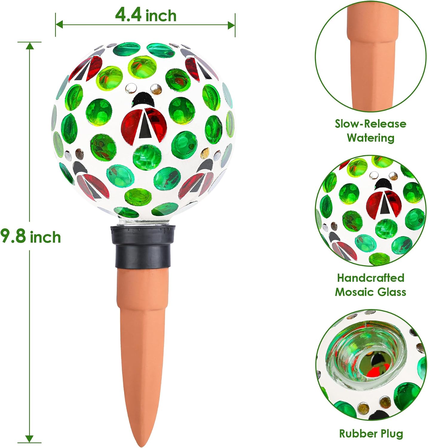 Plant Watering Globes Mosaic Self Watering Spikes 2 Pack | Indoor Outdoor Plants Automatic Terracotta Plant Waterer