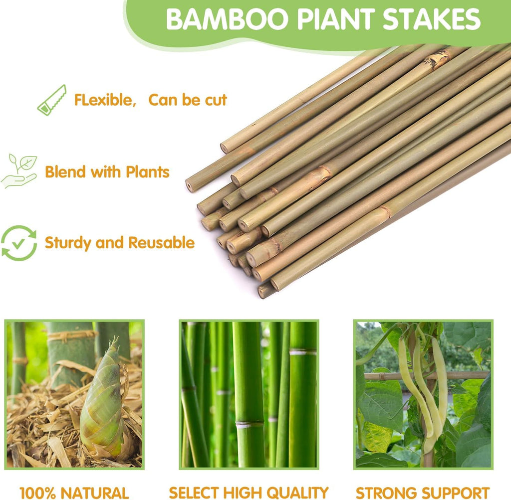 GAGINANG Natural Bamboo Garden Stakes, 4FT Trellis Plant Support 25Pcs | 4FT sturdy longer bamboo sticks for trellis