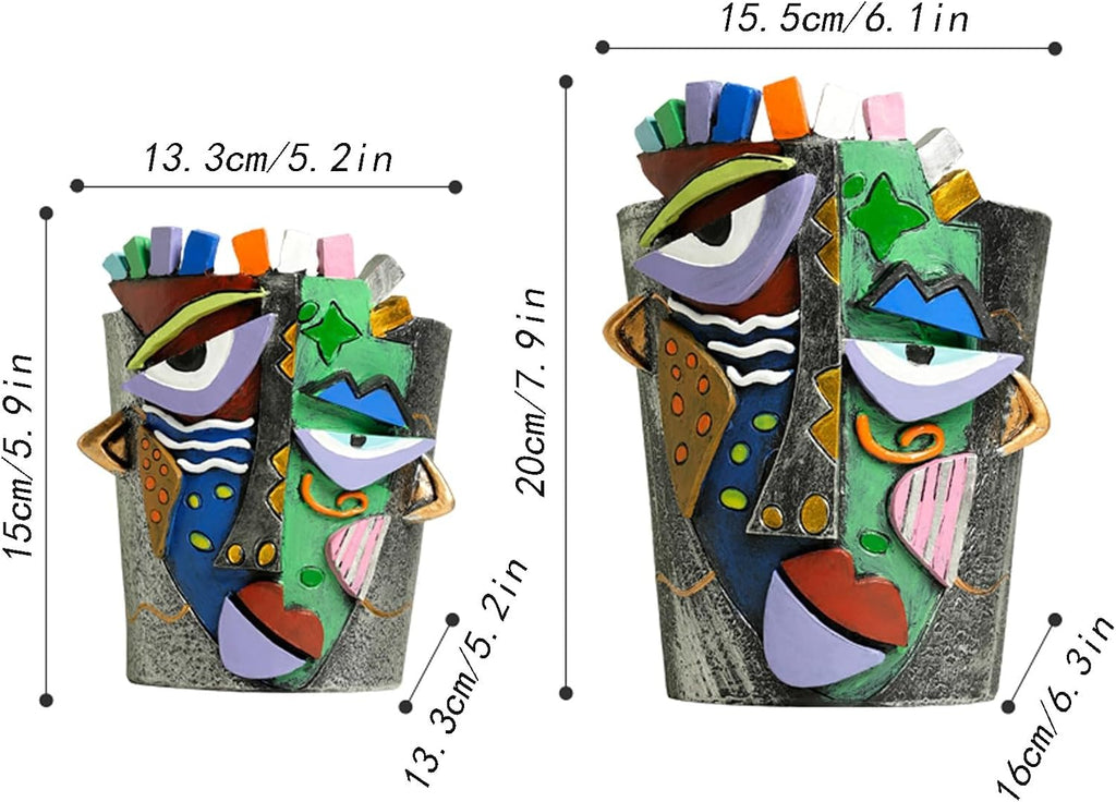Picasso Face Planter Pots Abstract Art Colorful Flower Vase with Drainage Hole Unique Head Flower Pots for Home Balcony