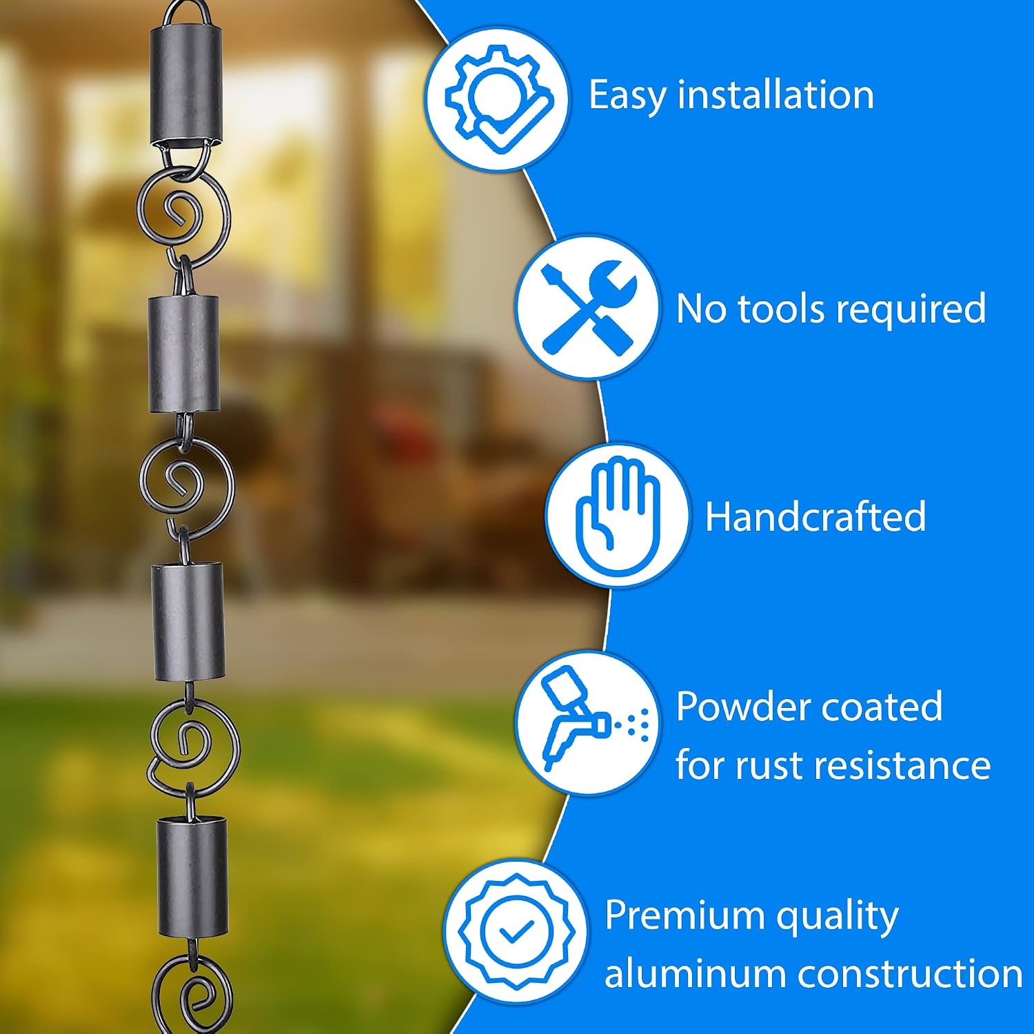 Spiral Rain Chains for Gutters 8.5ft Black