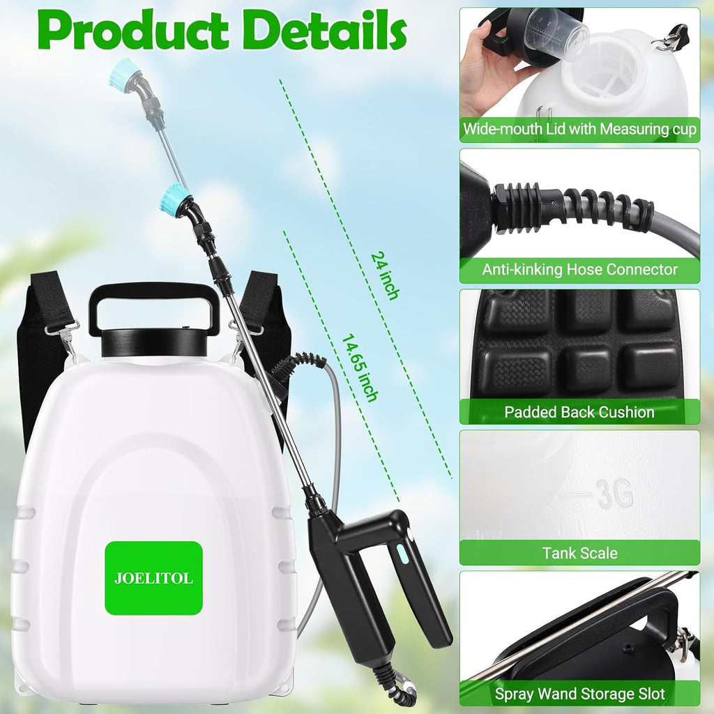 Electric Backpack Sprayer 3.2 Gallon, Battery Powered Lawn Sprayer with Ergonomic Design, USB Rechargeable Handle