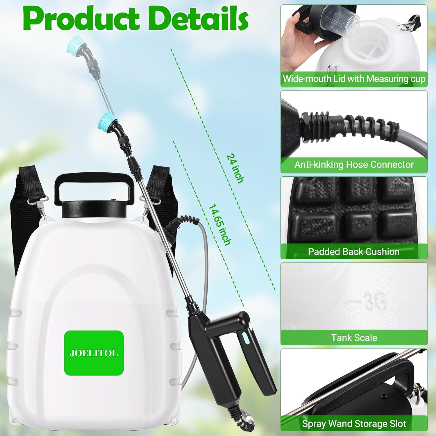 Electric Backpack Sprayer 3.2 Gallon, Battery Powered Lawn Sprayer with Ergonomic Design, USB Rechargeable Handle