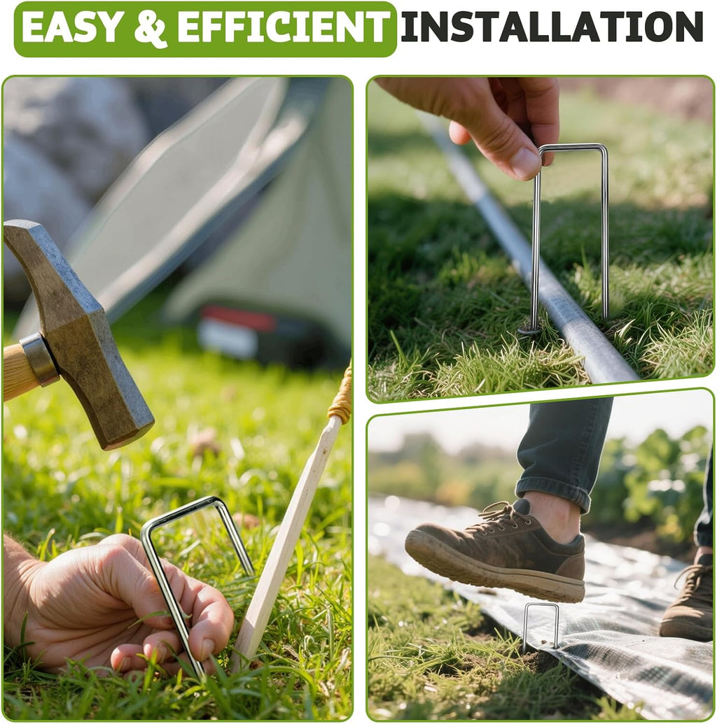 Heavy Duty 12 Inch Galvanized Landscape Staples Stakes, DUNPUTE 100 Pack 8 Gauge Garden Metal Stakes, Ideal for Weed