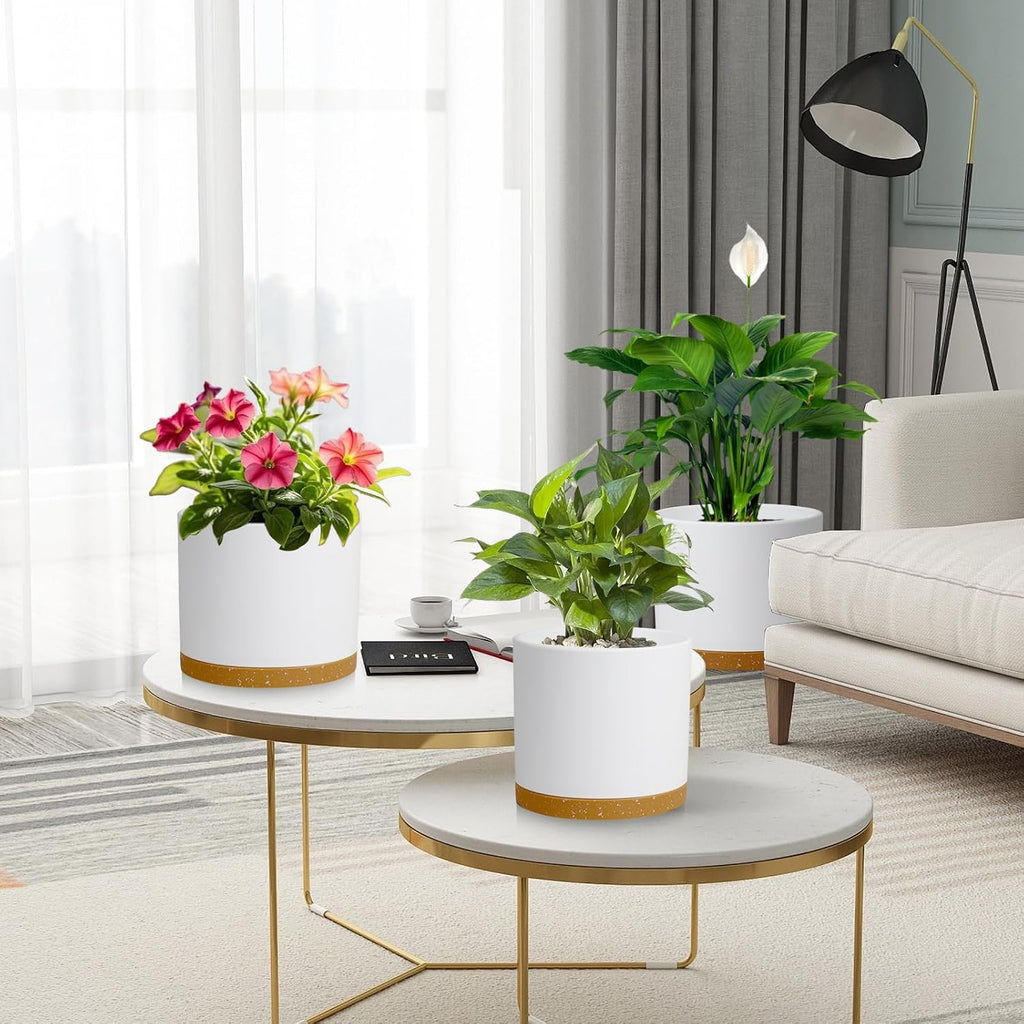 Large Plant Pots Set of 3 – 8", 9", 10" Indoor Flower Pots with Drainage Holes and Saucers, Big Planters for Monstera