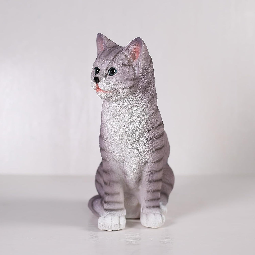 Outdoor cat Sculpture Garden Cat Statue, Gray Resin, 10.8 x 7 x 4.7 inches, Grey Kitten Statue Courtyard, Lawn, Yard