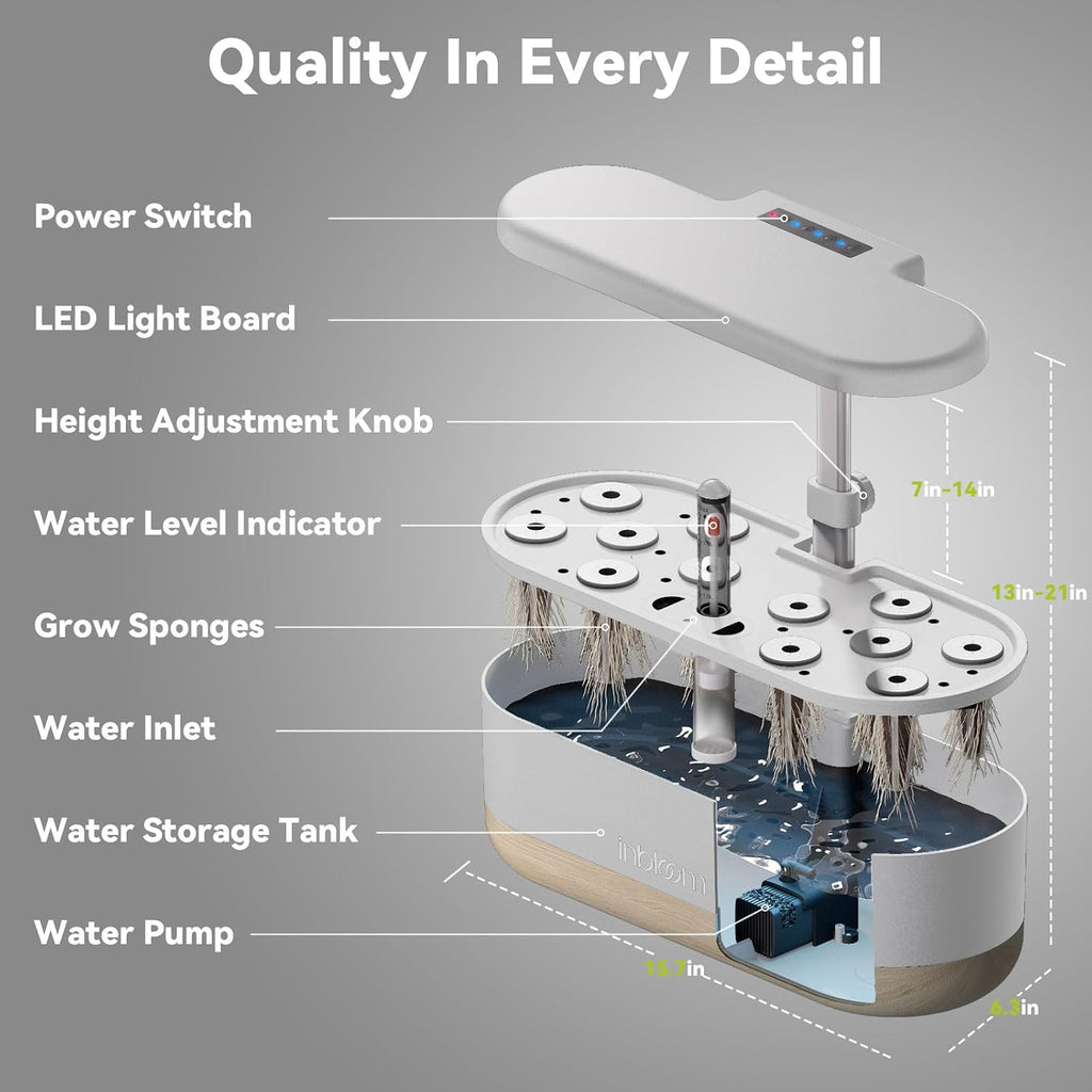 inbloom Hydroponics Growing System 12 Pods, Indoor Herb Garden with LEDs Full-Spectrum Plant Grow Light, Water Shortage
