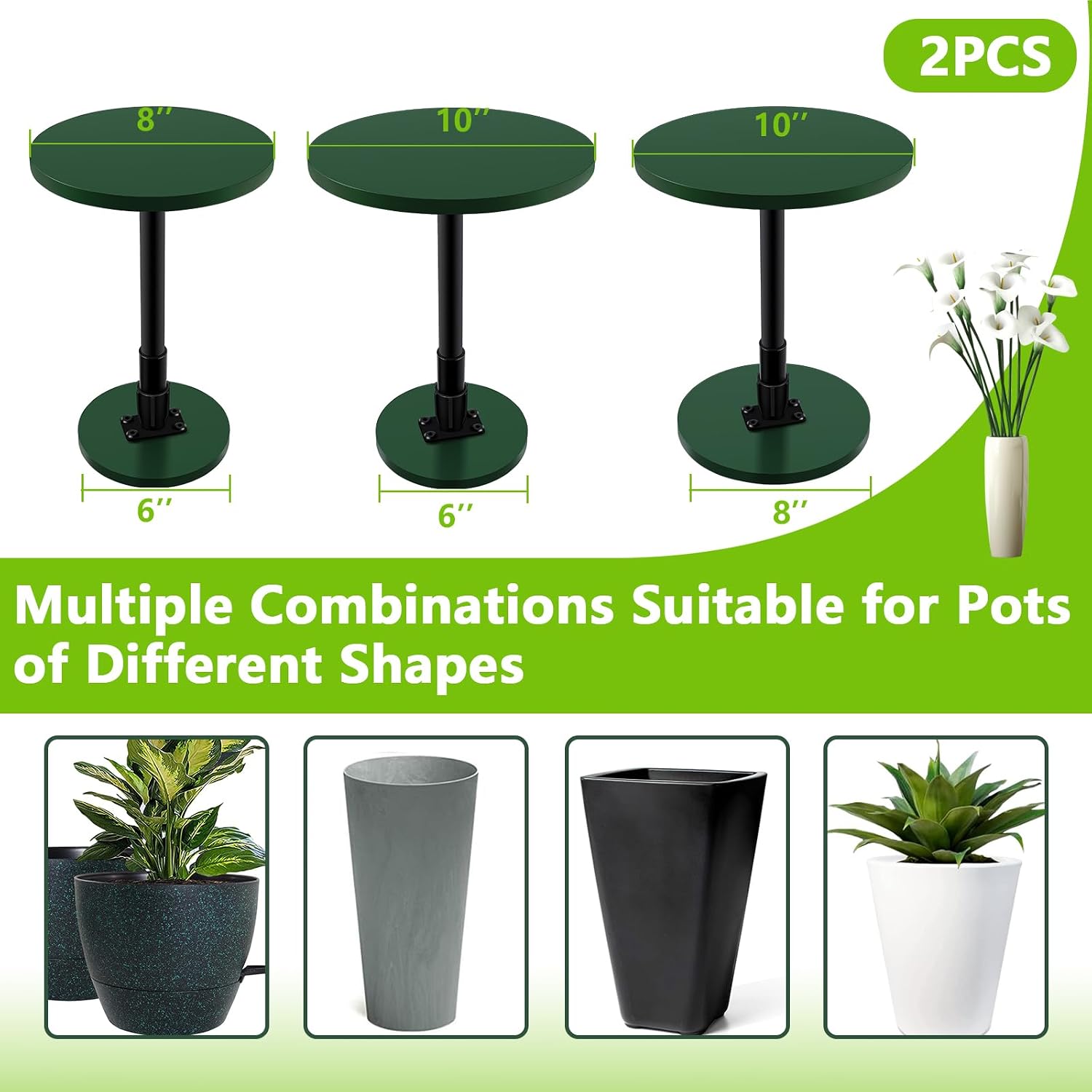 2 Pack Plant Risers for Inside Pots, 12-21" Rise Wooden Planter Inserts | Adjustable Height Planter Inserts for Large