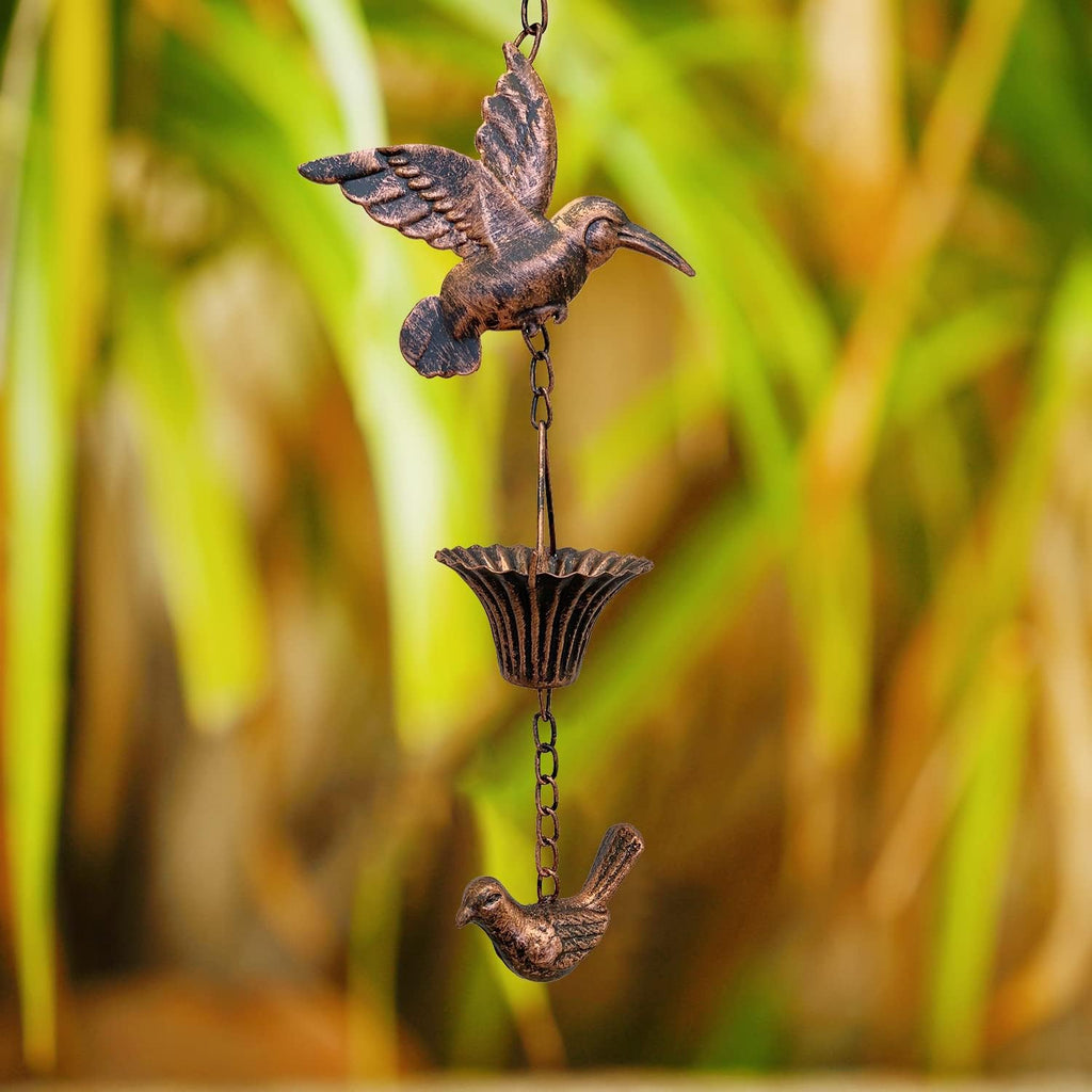 8.5FT Rain Chain, Hummingbird Rain Chains for Gutters, Antique Copper | Functional and Decorative Replacement Downspout