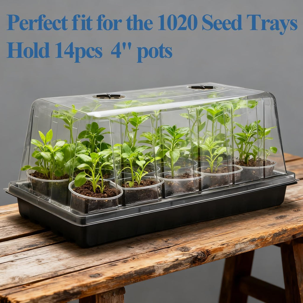 1020 Seed Starting Trays with Tall 7.3" Humidity Dome, No Hole, 5-Pack | Heavy Duty Plant Tray with High Lid for Taller