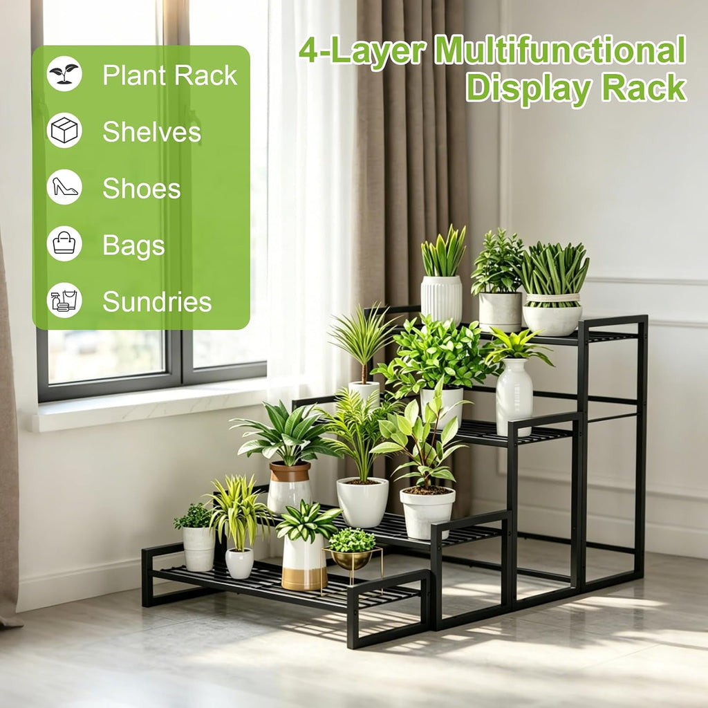 VyGrow Plant Stand, 4 Tier Widened Stackable Tiered Plant Stand, Upgraded Scalable Heavy Duty Tall Plant Shelf for