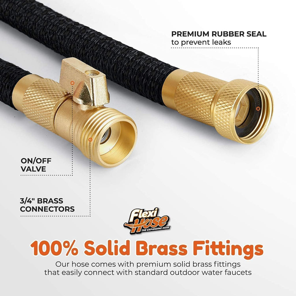 Flexi Hose with 8 Function Nozzle, 75FT - Lightweight Expandable Garden Hose, No-Kink Flexibility, 3/4 Inch Solid Brass