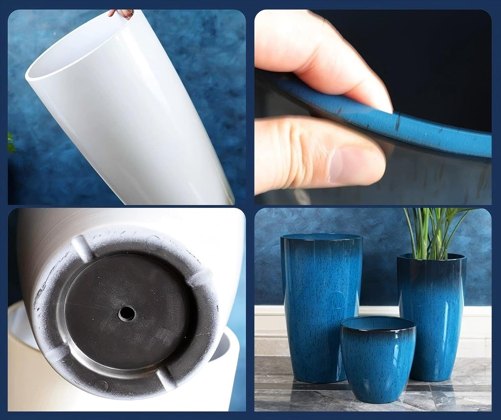 24,21,11 Inch Large Plastic Planters with Drainage Hole and Saucer - Set of 3 Tall Plant Pots Indoor Flower Pot Tall