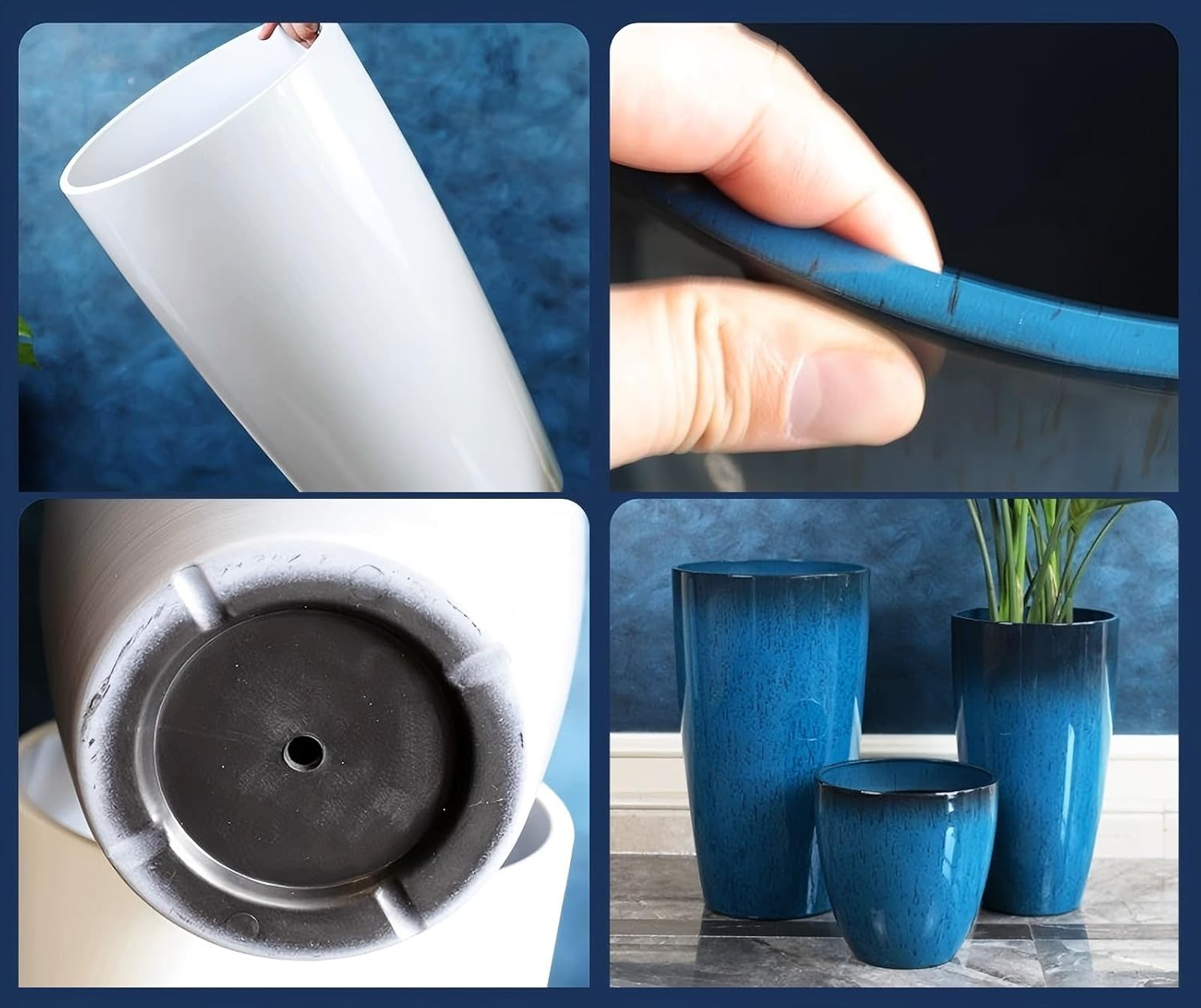 24,21,11 Inch Large Plastic Planters with Drainage Hole and Saucer - Set of 3 Tall Plant Pots Indoor Flower Pot Tall