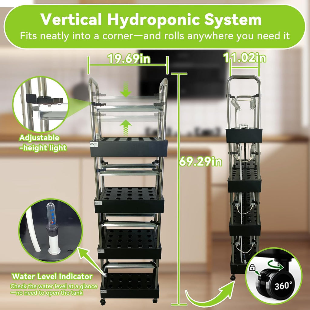 4-Tier 80 Pod Hydroponic Growing System, Smart Vertical Garden | Full-spectrum LED grow lights with auto water pump