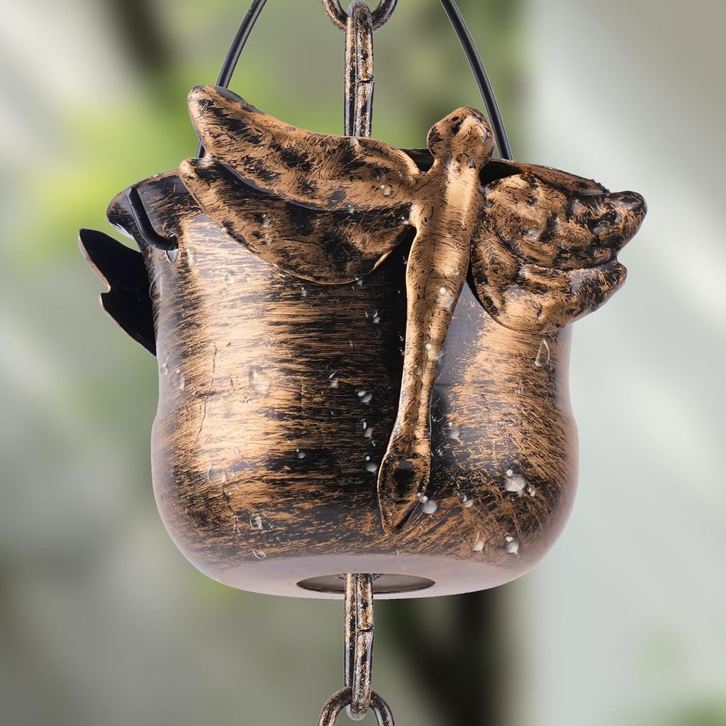 Metal Rain Chains for Gutters, Decorative Cup & Petal Rain Catcher Chains, Outdoor Garden Downspout Diverter Ornaments