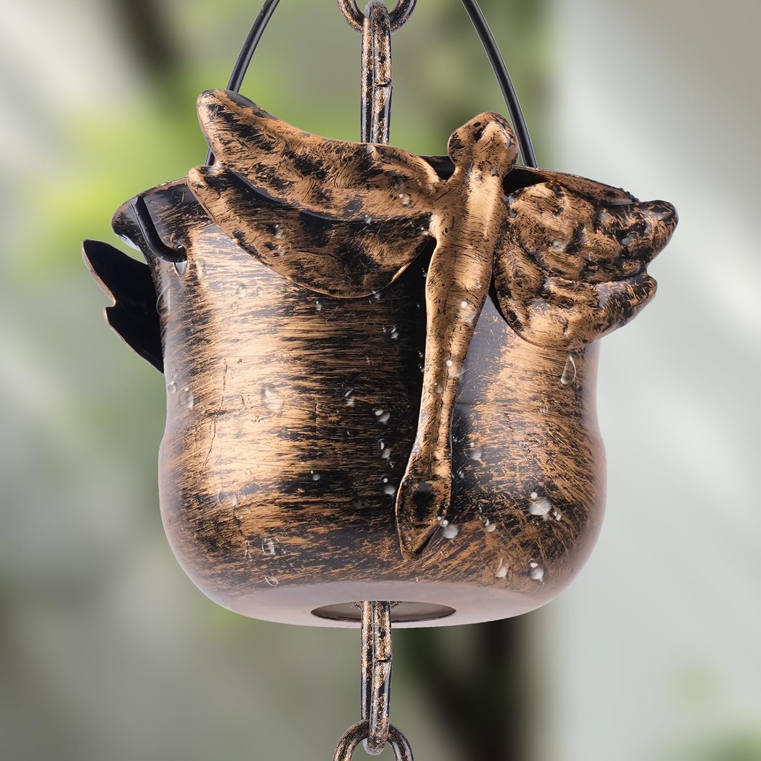 Metal Rain Chains for Gutters, Decorative Cup & Petal Rain Catcher Chains, Outdoor Garden Downspout Diverter Ornaments