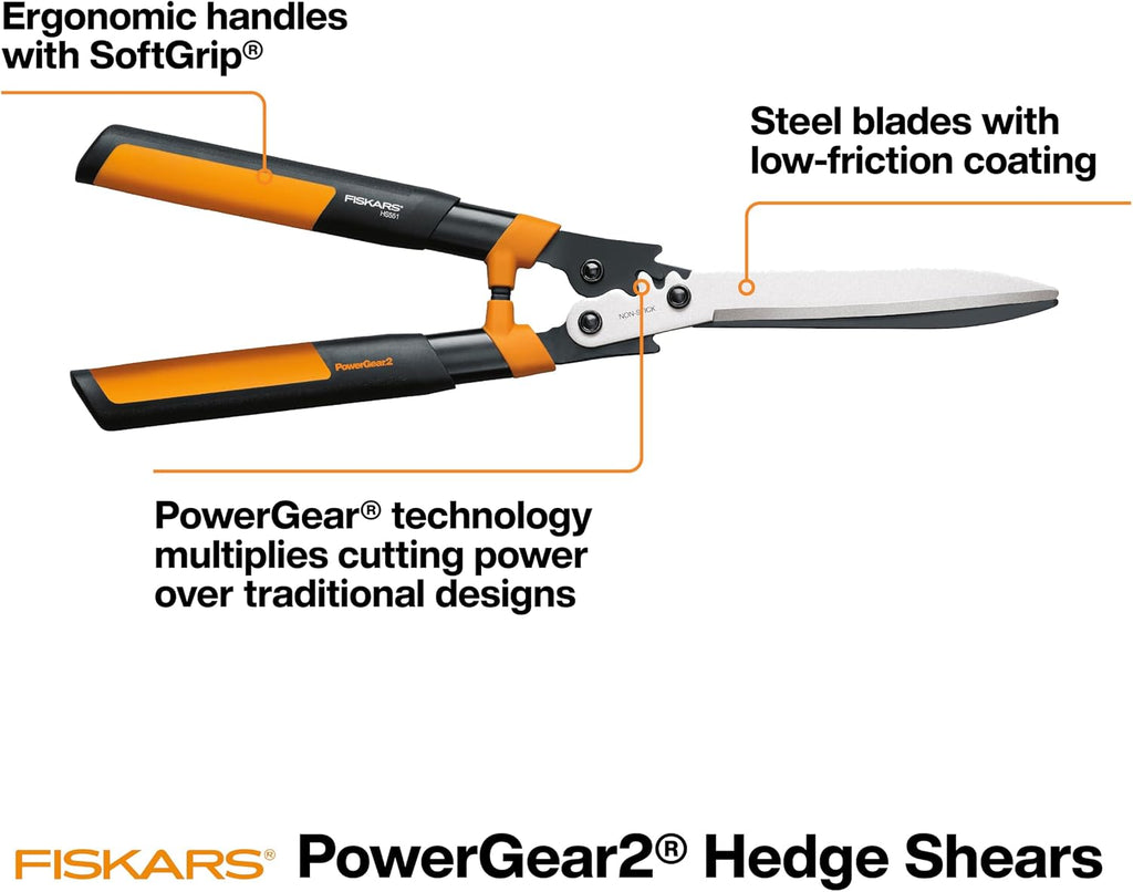 Fiskars 23" PowerGear2 Garden Hedge Shears, Hedge Clippers, 10" Blades | PowerGear2 Technology Multiplies Power for