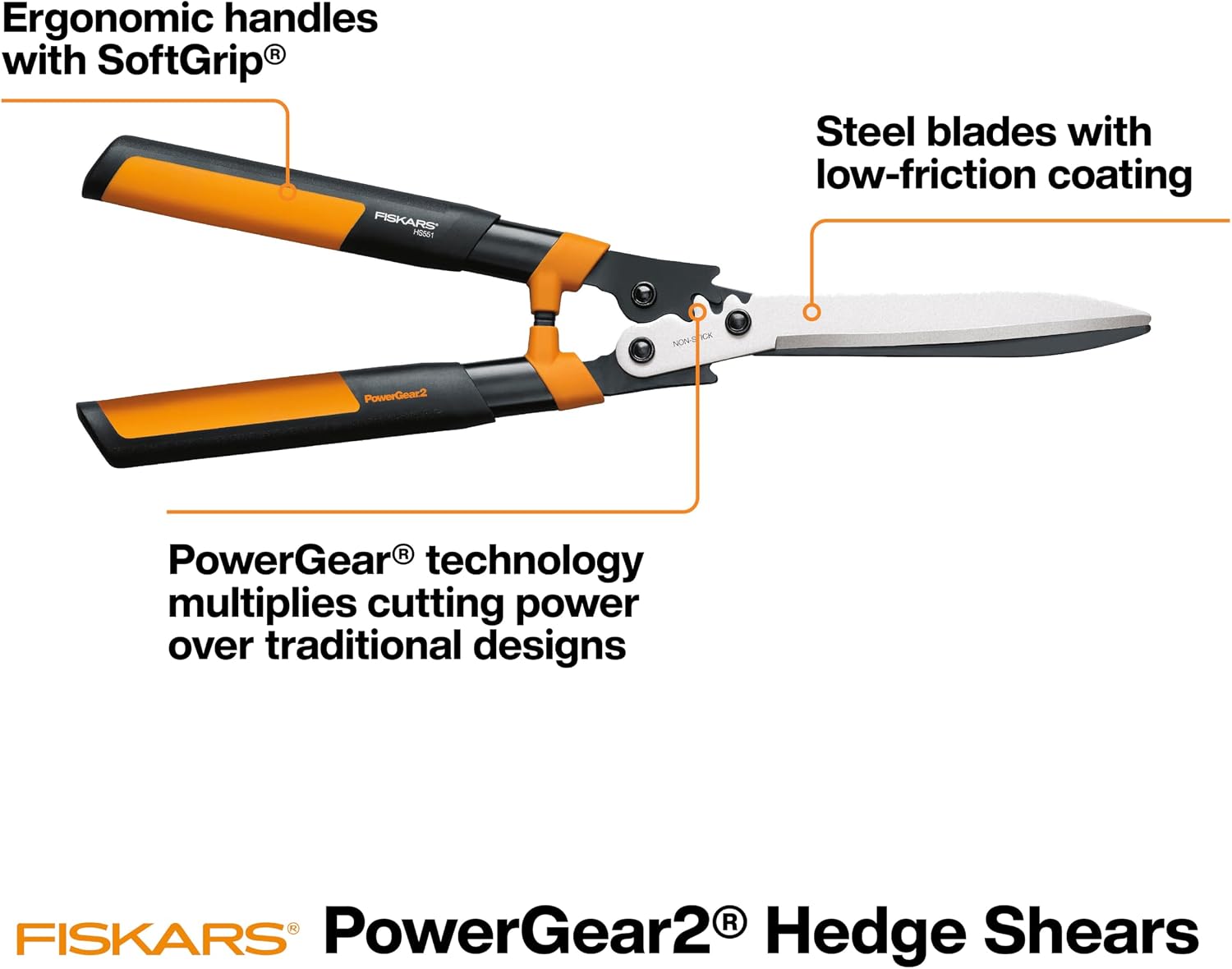 Fiskars 23" PowerGear2 Garden Hedge Shears, Hedge Clippers, 10" Blades | PowerGear2 Technology Multiplies Power for
