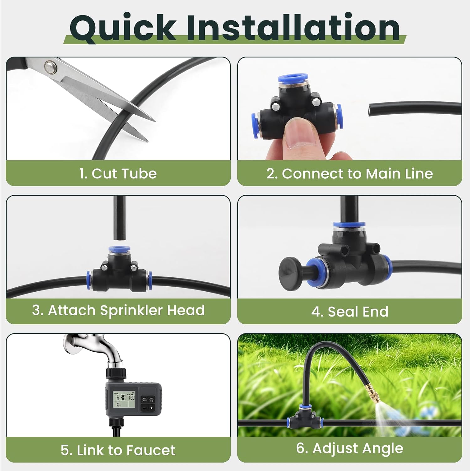 100FT Automatic Drip Irrigation Kits with Water Timer - Garden Watering System with 360° Bendable Spray Adjustable