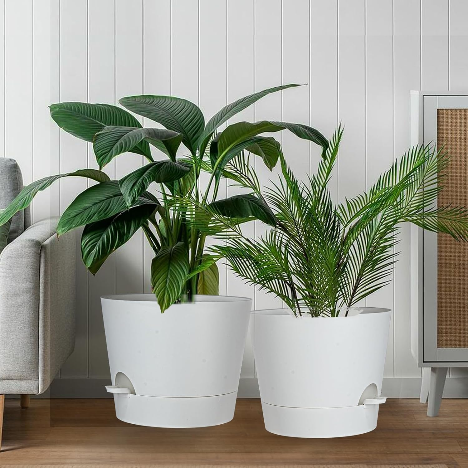 SwinDuck 12inch Large Self Watering Plant Pot, Plastic Cylinder Planter with 60Oz Deep Reservoir and Saucer for Indoor
