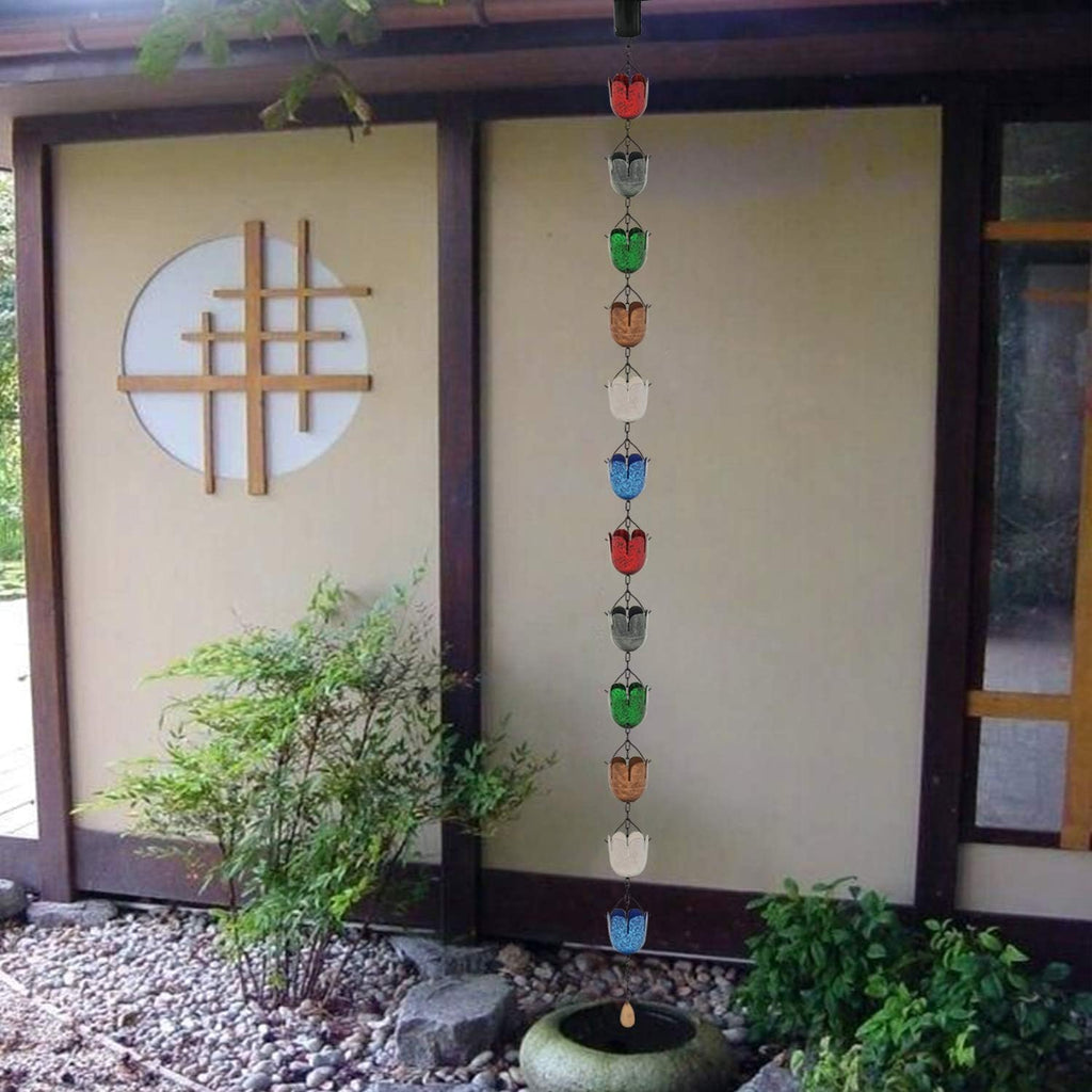 9FT Lotus Iron Rain Chain for Gutters and Rain Barrel+Adapter, 6Colors | Rain Chains for Downspout, Rust-Prevent