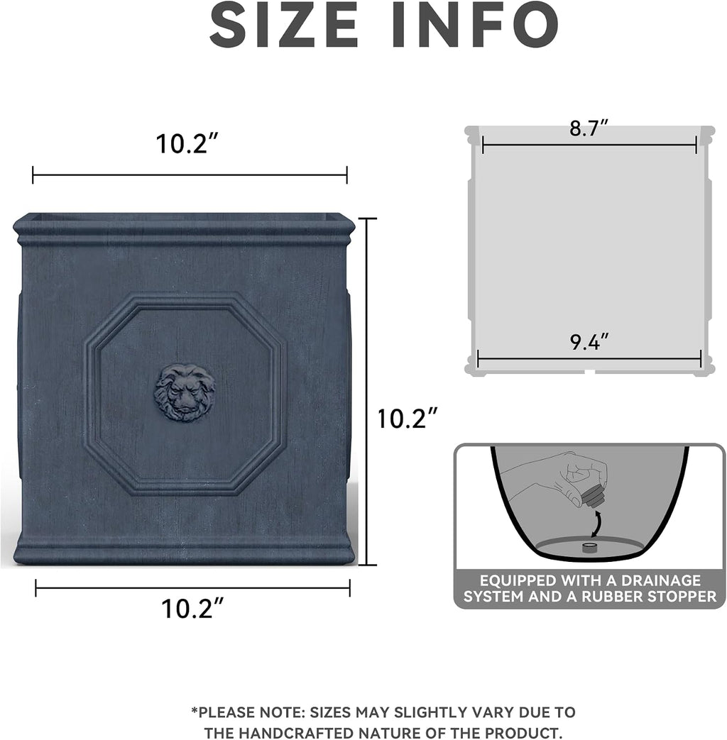 Kante Small Square Dusty Blue Concrete Planter 10.2" W, Outdoor | Rubber Plug for Indoor, Drainage for Garden