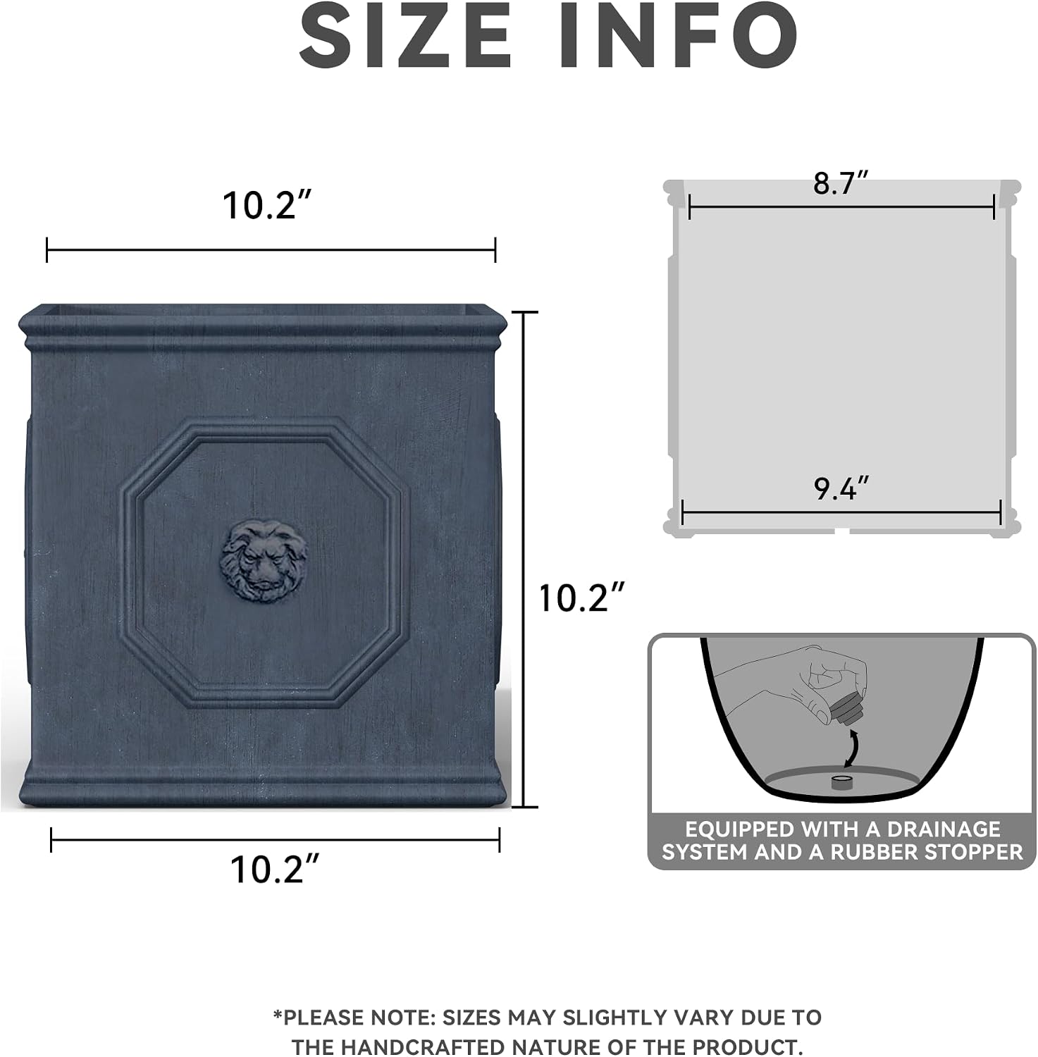 Kante Small Square Dusty Blue Concrete Planter 10.2" W, Outdoor | Rubber Plug for Indoor, Drainage for Garden