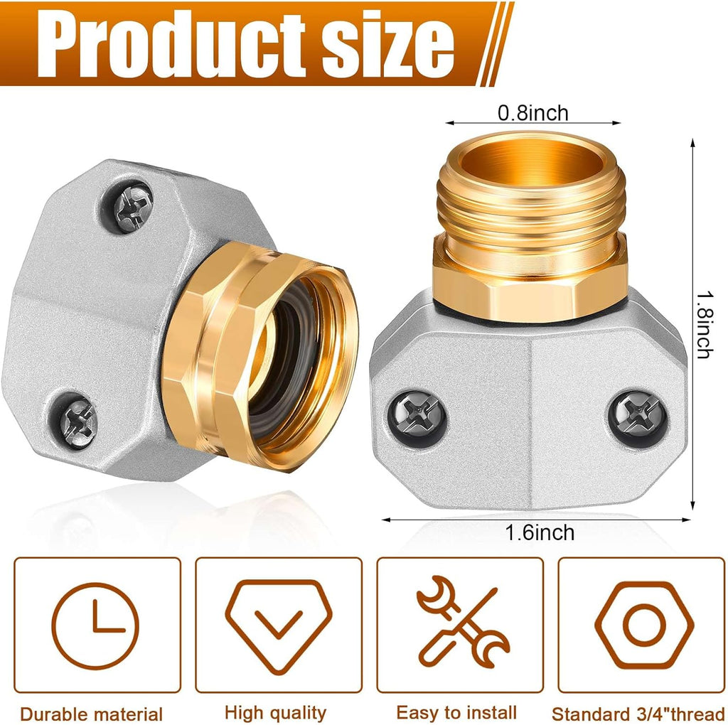 Therwen 8 Sets Garden Water Hose Repair Connector Kit Zinc and Aluminum Male and Female Hose End 5/8 Inch 3/4 Inch