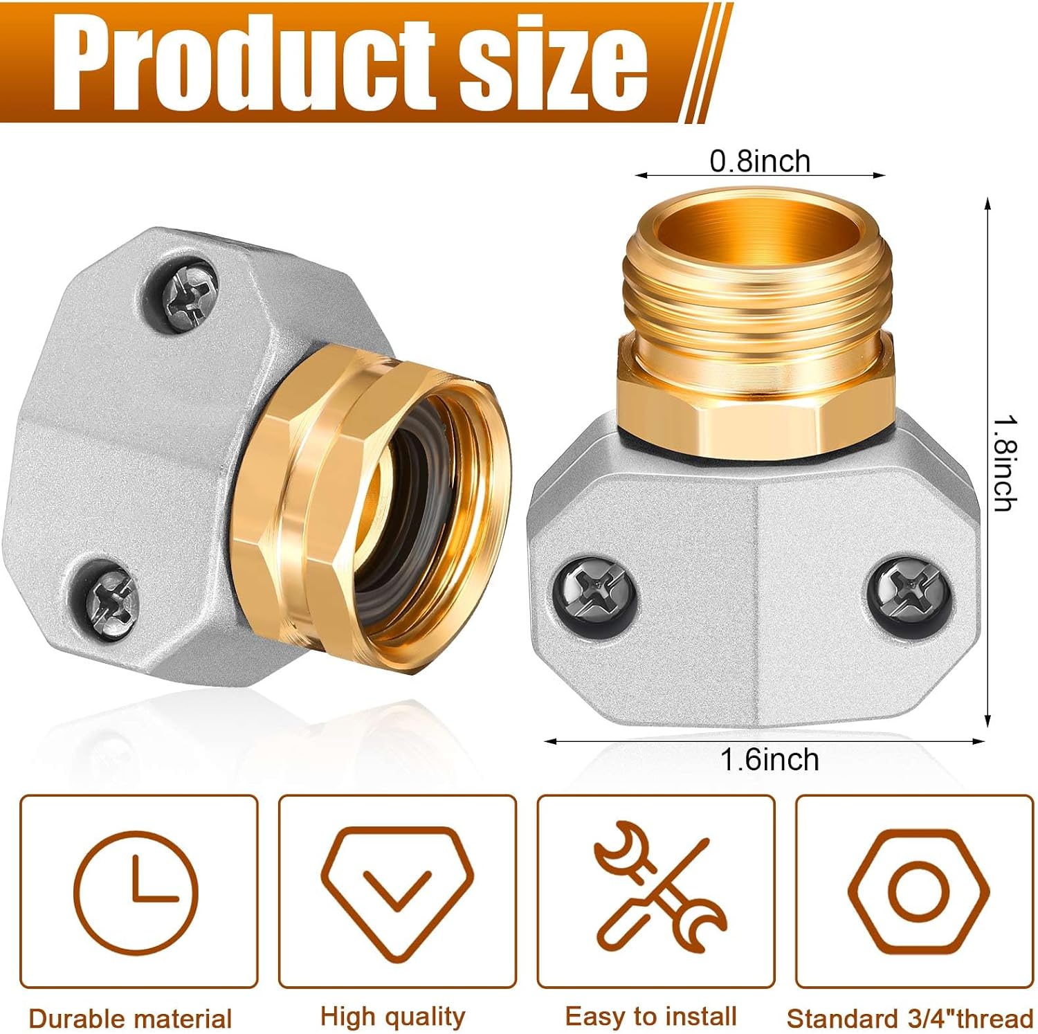 Therwen 8 Sets Garden Water Hose Repair Connector Kit Zinc and Aluminum Male and Female Hose End 5/8 Inch 3/4 Inch