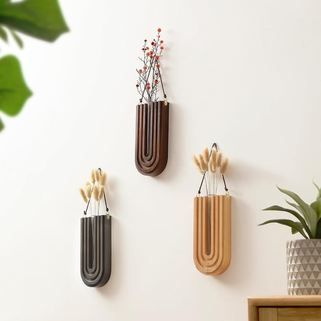 Wood Wall Planter Indoor, Propagation Station, Wooden Hanging Vase for Dried Flowers, Plant Holder, Boho Wall Décor for