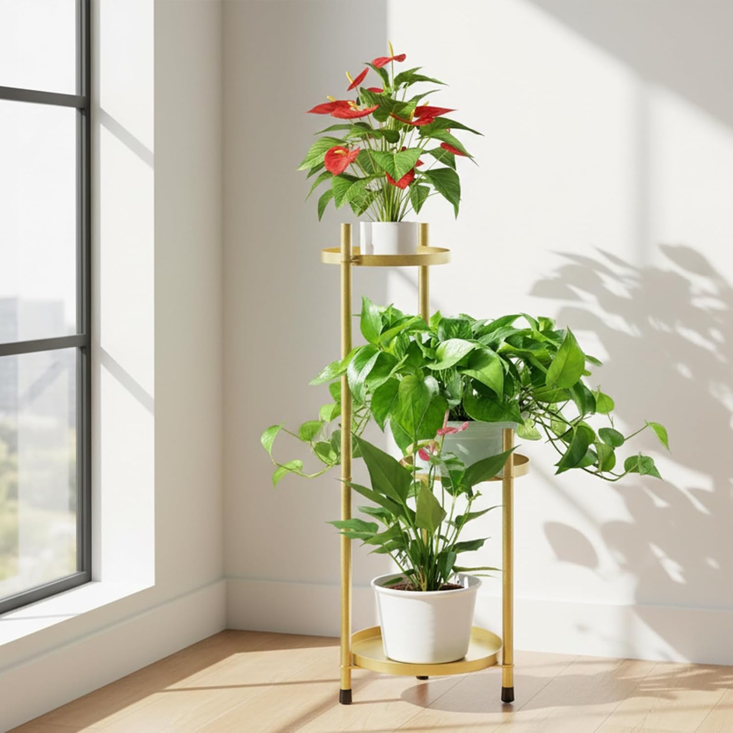 3 Tier Plant Stand Indoor Tall, Black Corner Tiered Round Plant Stand for Indoor Multiple Plants, Metal Flower Pot