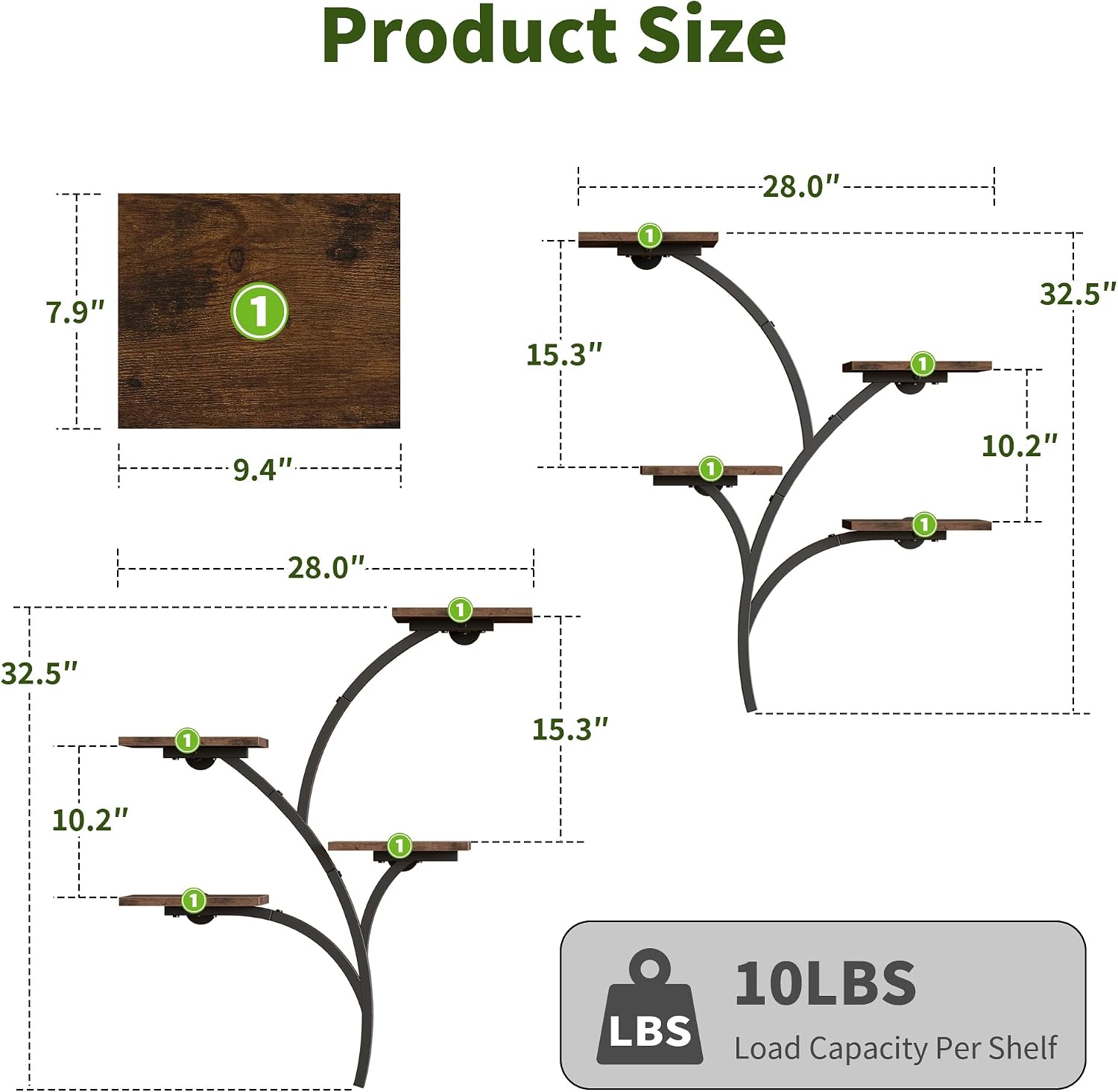 2 Pack Wall Mounted Plant Holder, 8-Tier Wall Planters for Indoor Plants | Metal and Wood Wall Planters, Easy To