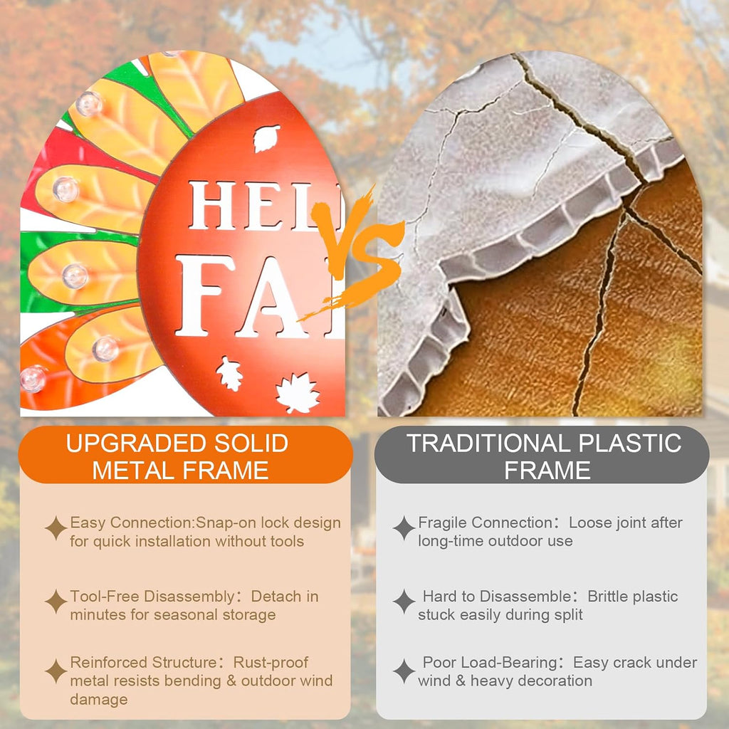 Thanksgiving Turkey Outdoor Decor for Home, 2 Pack | Harvest Fall Outside Decor, Lighted Up Turkey Metal Garden Stakes