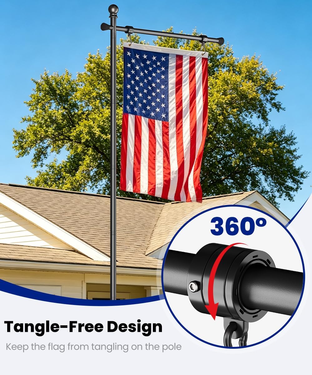 Koutemie 10FT In Ground Flag Pole Holder for Outside House for 3x5 Flags | Adjustable Flag Poles for 3x5 American