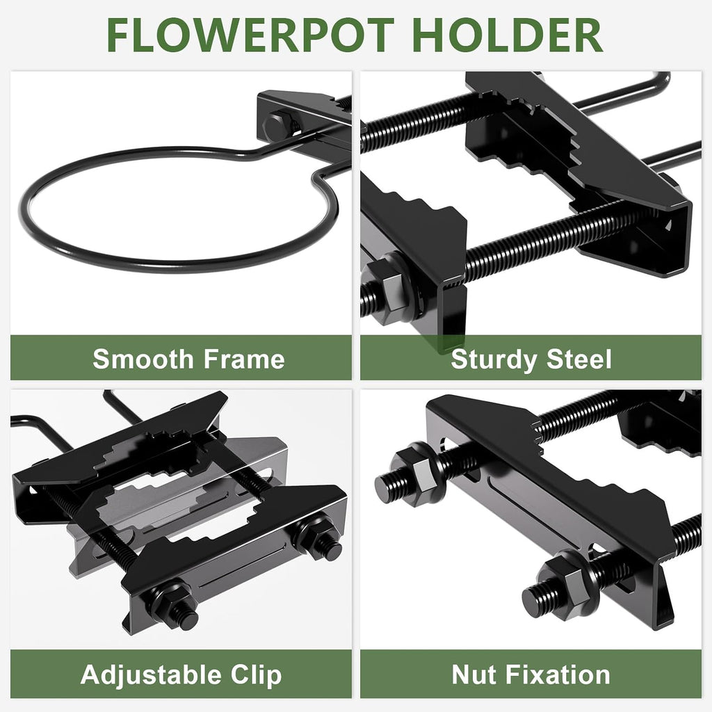 6" Clamp-On Flower Pot Ring, 4 Pack Heavy Duty Deck Flowerpot Holder Ring Metal Planter Hanger Hanging Plant Holder