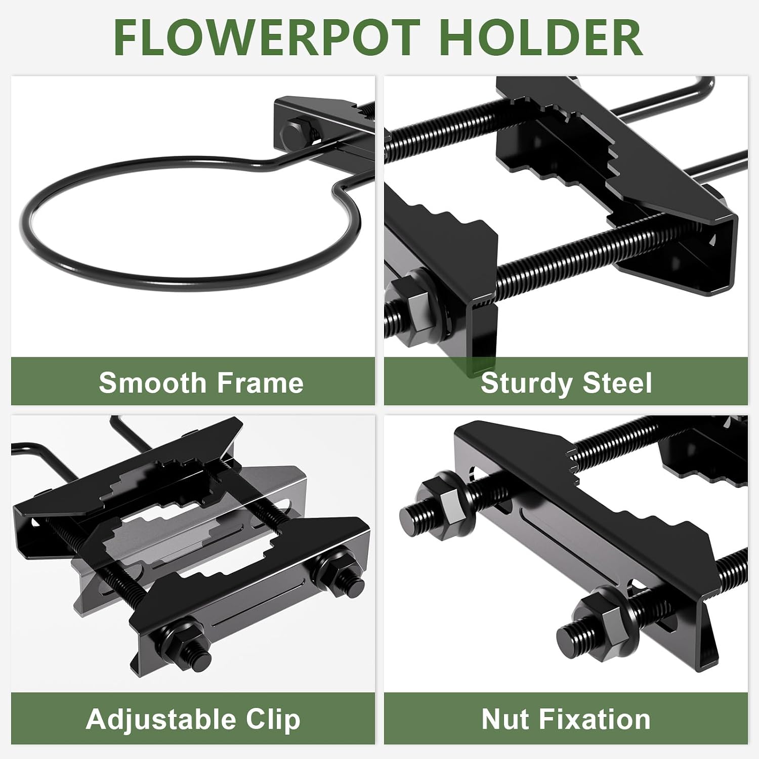 6" Clamp-On Flower Pot Ring, 4 Pack Heavy Duty Deck Flowerpot Holder Ring Metal Planter Hanger Hanging Plant Holder